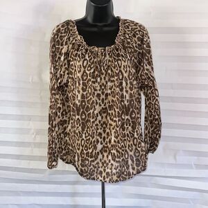 Faded Glory Women’s Animal Print Peasant Blouse Long Sleeve Size Medium Boho